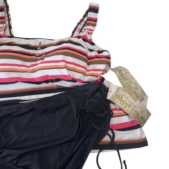 Beach House Woman 22W Striped Padded Tankini Top & Black Bottoms Swim Set NWT - Picture 12 of 15